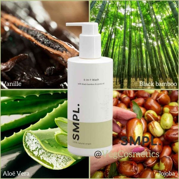 SMPL Wash ingrediënten jojoba olie, aloë vera, vanille en bamboe extract