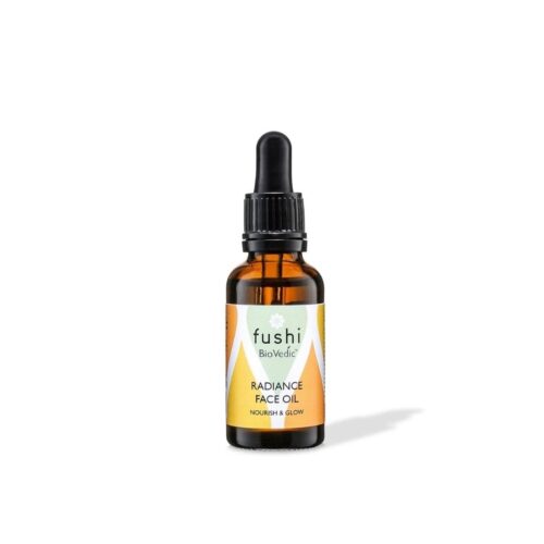 Fushi Biovedic Radiance voedende gezichtsolie met moringa en Manjistha, Ayurvedische face oil in glazen fles voor stralende huid