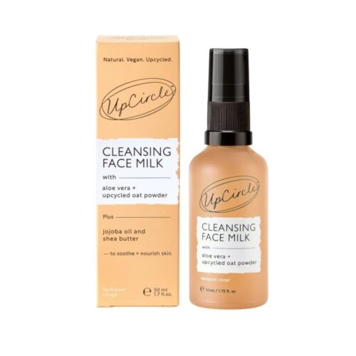 UpCircle Cleansing Face Milk milde gezichtsreiniger met haverpoeder en aloë vera in glazen fles, natuurlijke cleanser gevoelige huid
