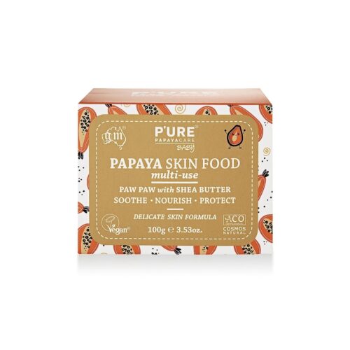 PURE Papaya Baby Skin Food natuurlijke balsem voor droge babyhuid met papaja en calendula, parfumvrije babybalsem