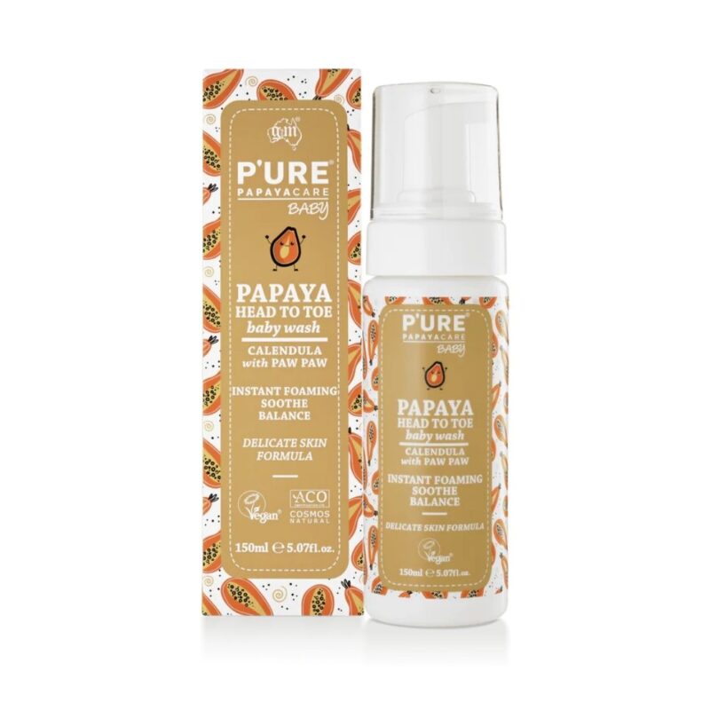 PURE Papaya Head to Toe Baby Wash, een milde wasgel voor natuurlijke babyverzorging