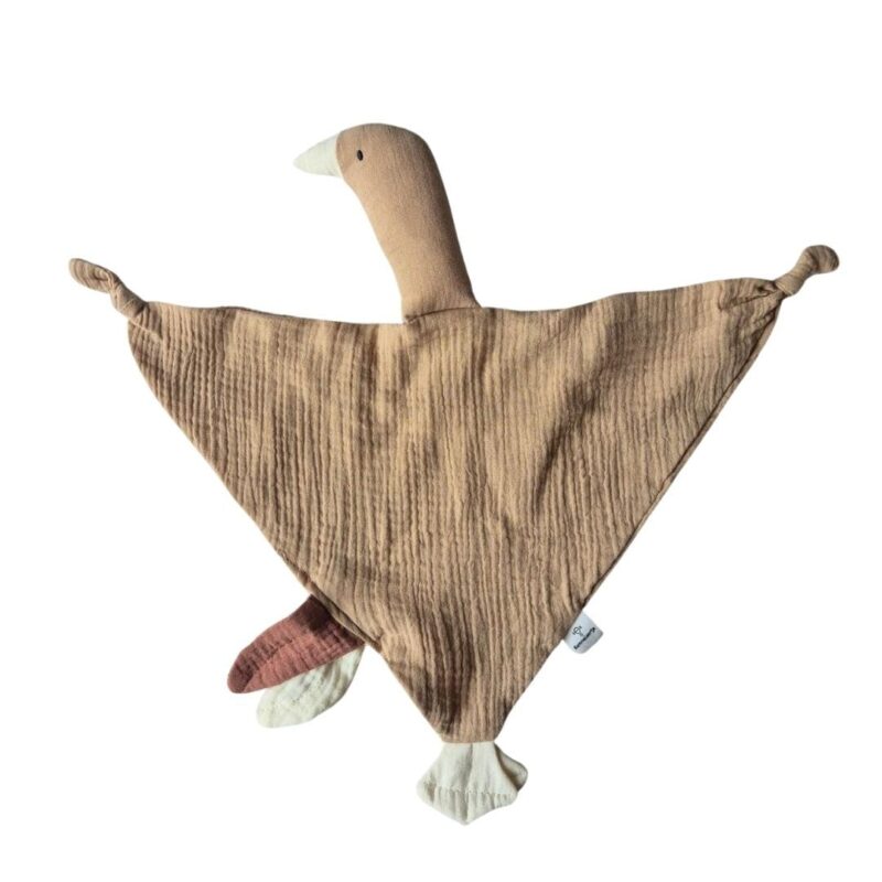 Hydrofiele knuffelgans bruin 42 x 42 cm, handgemaakte hydrofiele knuffel baby van 100% katoen, veilig vanaf de geboorte