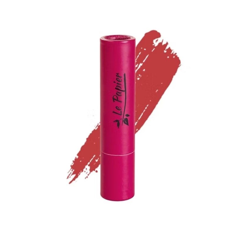Beauty Made Easy Le Papier lipstick Redwood Mat 02: een warme rode vegan plasticvrije lipstick