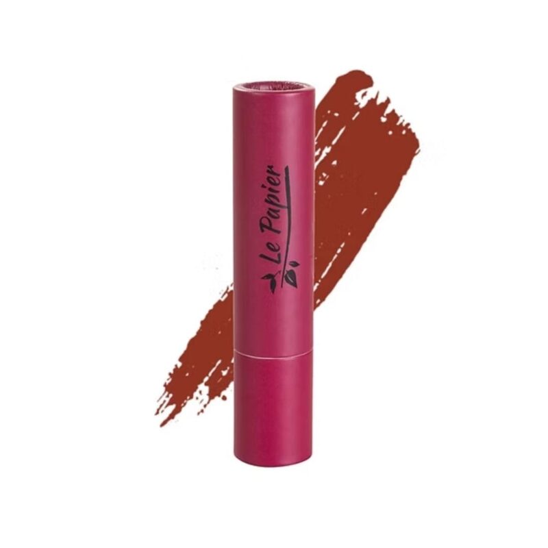 Beauty Made Easy Le Papier lipstick Sienna Mat 01: een warme rood-oranje vegan lipstick in een duurzame papieren houder