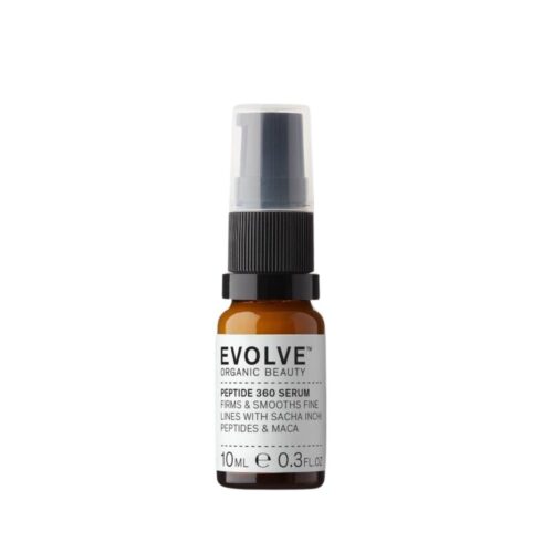 Evolve Peptide 360 Face Serum in een duurzaam glazen flesje met pompje: een natuurlijk peptide serum voor een stevige huid. 10ml