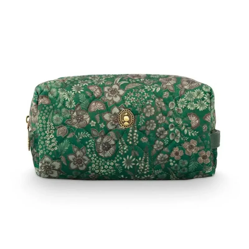 Toilettas Coco Medium Quilted Daisy Dreams Green, luxe compacte make-up organizer groen