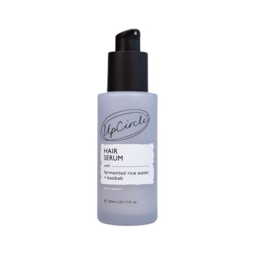 UpCircle Hair Serum zonder siliconen met rijstwater en baobab, vegan haarverzorging in glazen fles