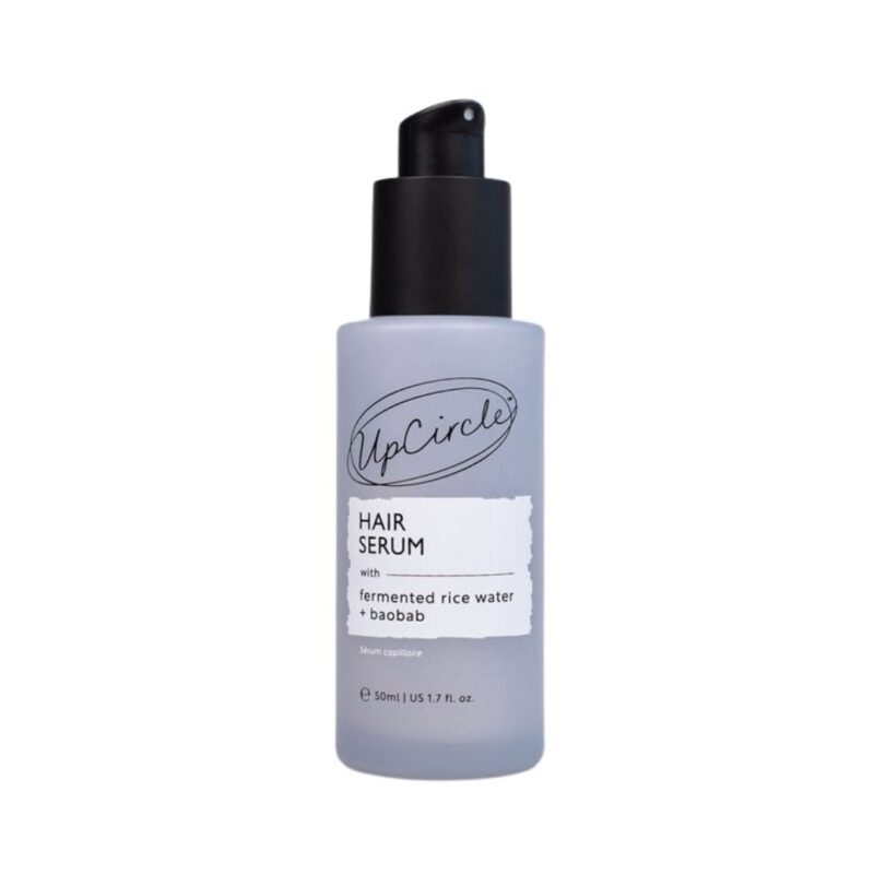 UpCircle Hair Serum zonder siliconen met rijstwater en baobab, vegan haarverzorging in glazen fles