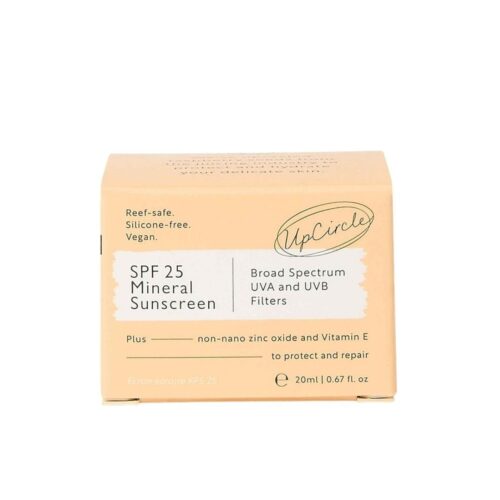 UpCircle SPF 25 minerale zonnebrandcrème travelsize met non-nano zinkoxide, koraalvriendelijke plasticvrije zonnebrand 20ml