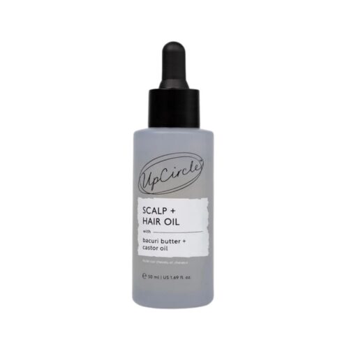 UpCircle Scalp Hair Oil haarolie voor haargroei met castor olie en rozemarijn in glazen fles, natuurlijke pre-wash behandeling