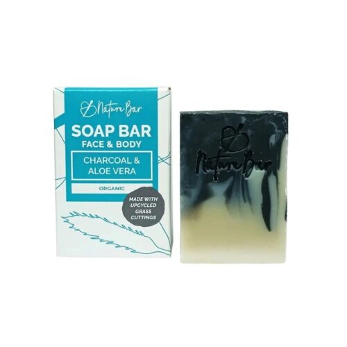 Nature Bar Charcoal & Aloe Vera Zeep 100g natuurlijke vegan gezichtszeep met actieve houtskool, aloë vera en groene klei