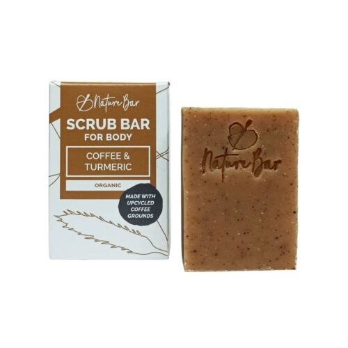 Nature Bar Koffiescrubzeep handgemaakt en vegan blok scrubzeep met kardemom en kurkuma van 100 gram