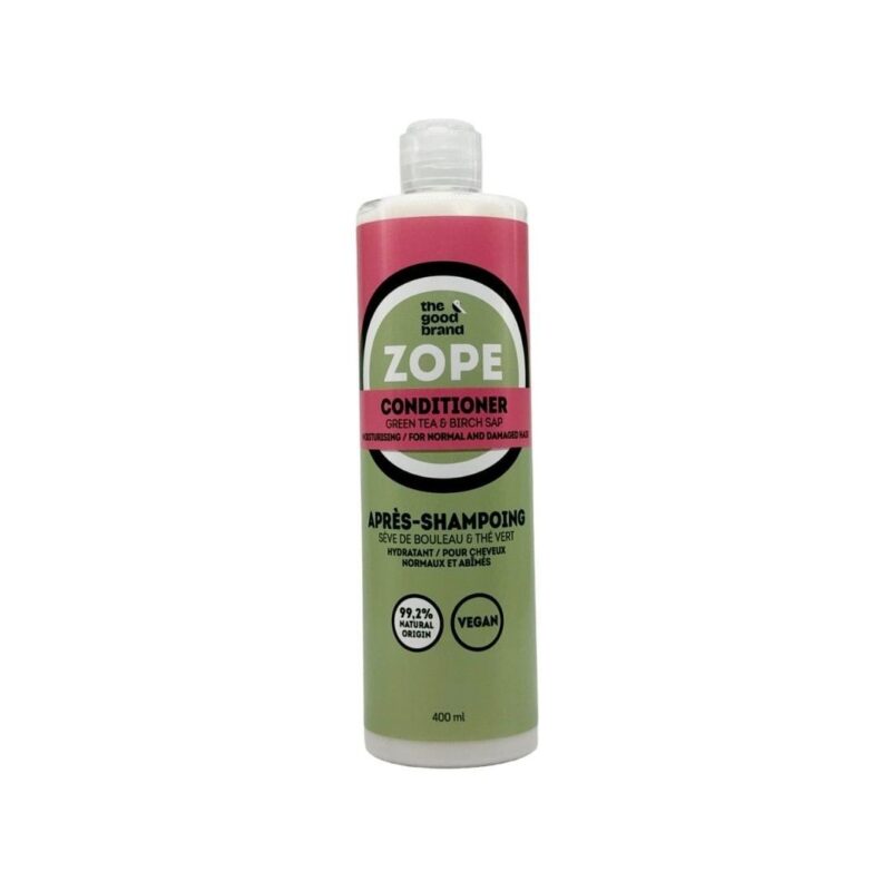 The Good Brand Zope Conditioner Groene Thee en Berkensap 400 ml fles voor natuurlijke haarverzorging.