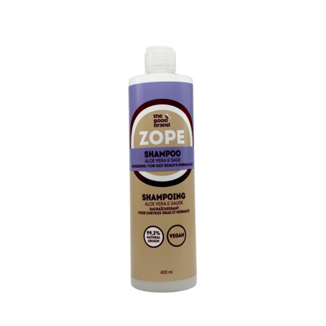 The Good Brand Zope Shampoo Aloë Vera en Salie 400 ml fles voor normaal tot vet haar.